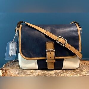 Coach Hadley Leather Field Bag Midnight Blue Leather F29763 EUC